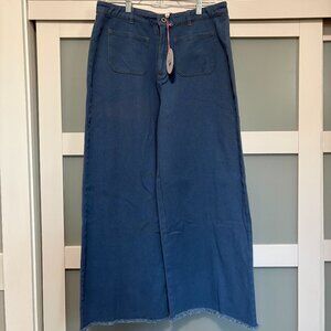 Umgee Wide Leg Denim Jeans Frayed Bottom Pants sz Large NEW NWT